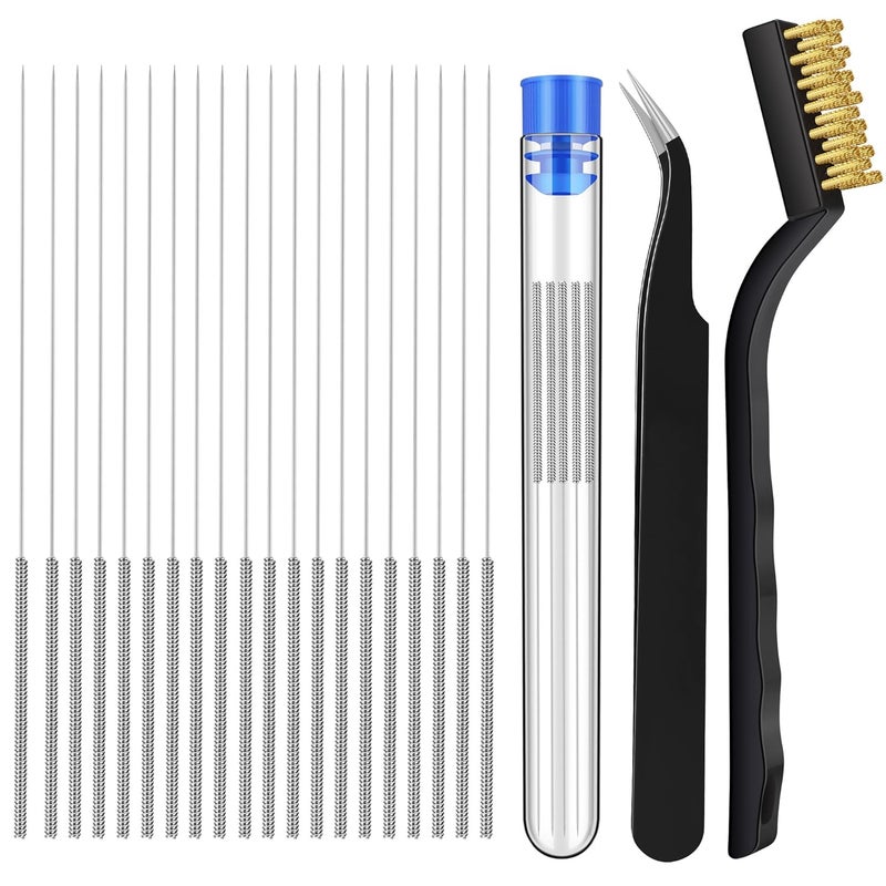 EILKBLA 22PCS 3D Printer Nozzle Cleaning Kit, 3D Printer Cleaning Kit with 20x 0.4mm Stainless Steel Needles, 1 Precision Tweezer & Copper Wire Brush, Universal Clog Removal Tool for 3D Printers - Image 1